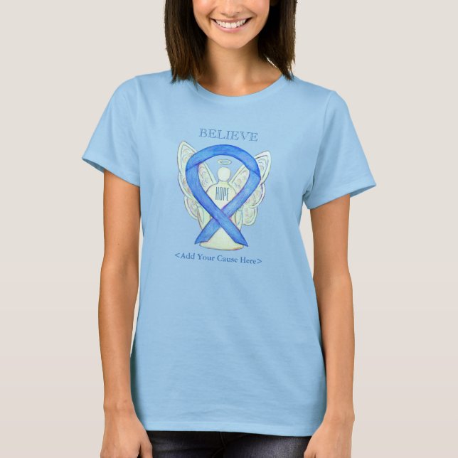 Blue Awareness Ribbon Angel Custom Shirts (Vorderseite)