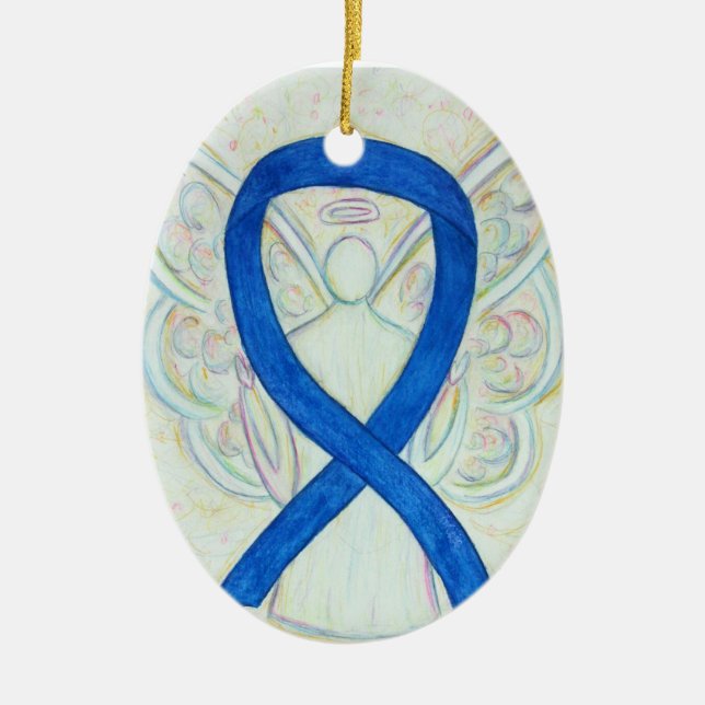 Blue Awareness Ribbon Angel Pendant Ornament (Vorne)