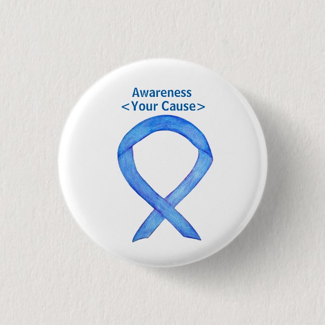 Blue Awareness Ribbon Art kundenspezifische Messag Button (Vorderseite)