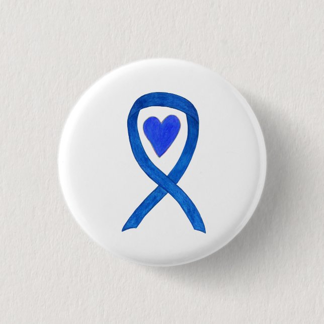 Blue Awareness Ribbon Art kundenspezifische Messag Button (Vorderseite)