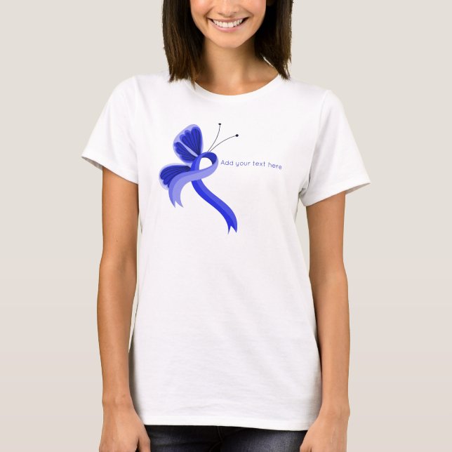 Blue Awareness Ribbon Butterfly T - Shirt (Vorderseite)
