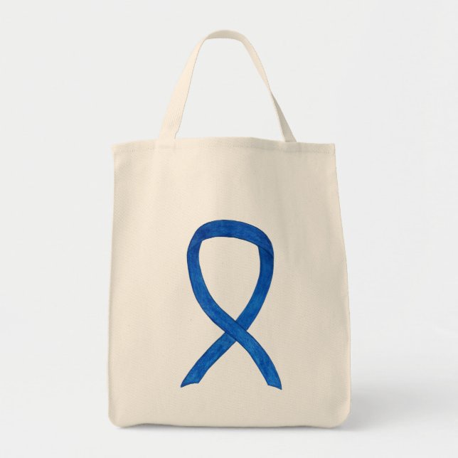Blue Awareness Ribbon Custom Totbeutel Tragetasche (Vorne)