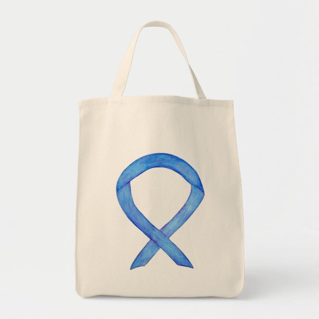 Blue Awareness Ribbon Custom Totbeutel Tragetasche (Vorne)