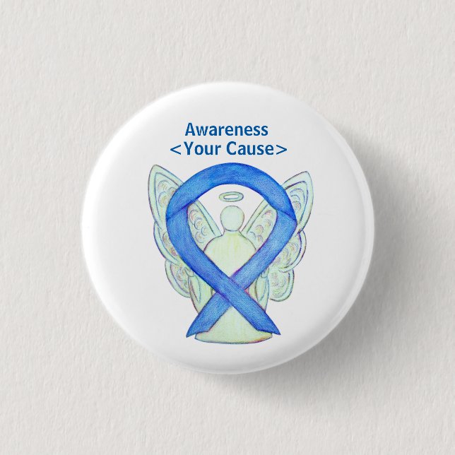Blue Awareness Ribbon Engel Anpassbare Button-Butt Button (Vorderseite)