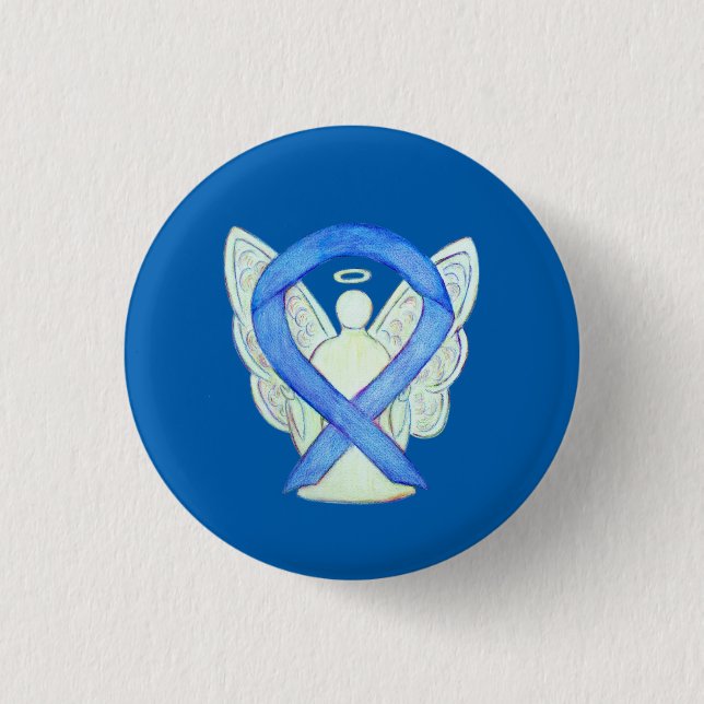 Blue Awareness Ribbon Engel Anpassbare Button-Butt Button (Vorderseite)