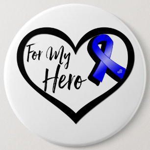 Blue Awareness Ribbon für meinen Helden Button