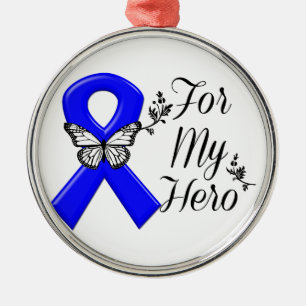 Blue Awareness Ribbon für meinen Helden Ornament Aus Metall