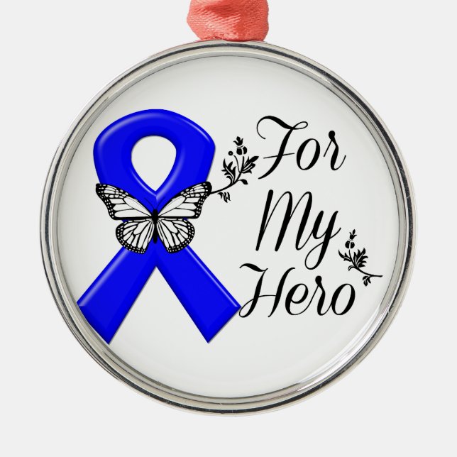Blue Awareness Ribbon für meinen Helden Ornament Aus Metall (Vorne)