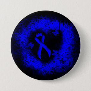 Blue Awareness Ribbon Grunge Herz Button
