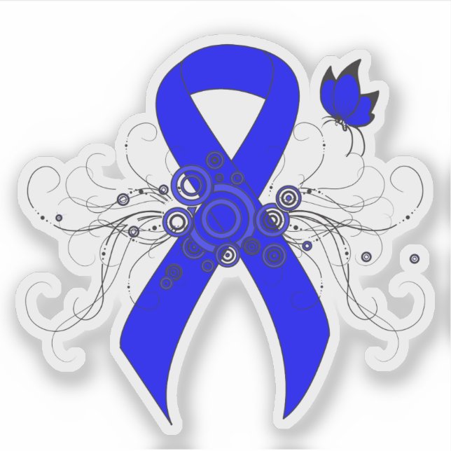Blue Awareness Ribbon mit Butterfly Aufkleber (Vorderseite)