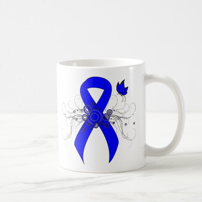 Blue Awareness Ribbon mit Butterfly Kaffeetasse (Rechts)