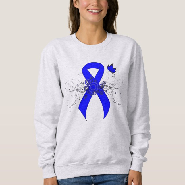 Blue Awareness Ribbon mit Butterfly Sweatshirt (Vorderseite)