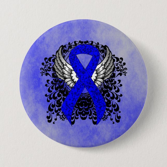 Blue Awareness Ribbon mit Flügen Button (Vorderseite)