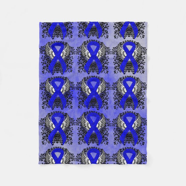 Blue Awareness Ribbon mit Flügen Fleecedecke (Vorderseite)