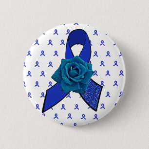 Blue Awareness Ribbon mit Rose mit Teertropfen Button