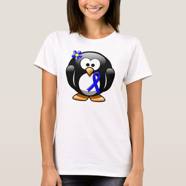 Blue Awareness Ribbon Penguin T-Shirt (Vorderseite)