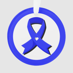 Blue Awareness Ribbon Weißes Herz Ornament
