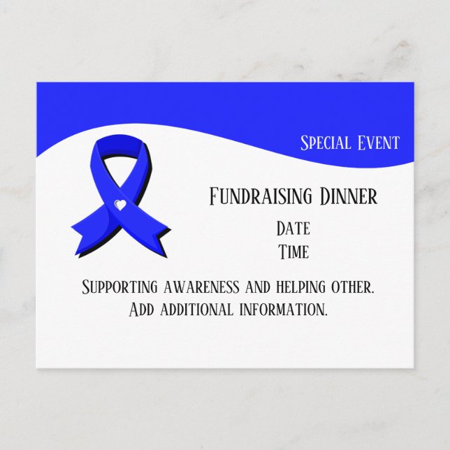 Blue Awareness Ribbon White Heart Fundraiser Postkarte (Vorderseite)
