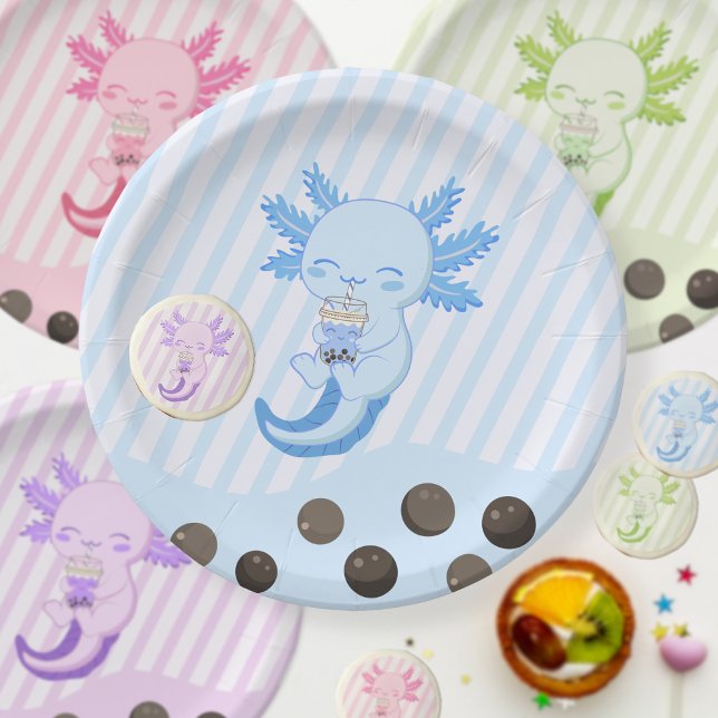 Blue Axolotl Bubble Boba Par-tea Geburtstag Pappteller (Von Creator hochgeladen)
