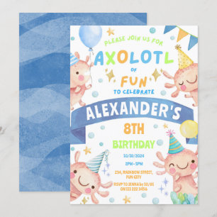 Blue Axolotl Niedlich Salamander Aquatic Birthday Einladung