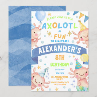 Blue Axolotl Niedlich Salamander Aquatic Birthday Einladung