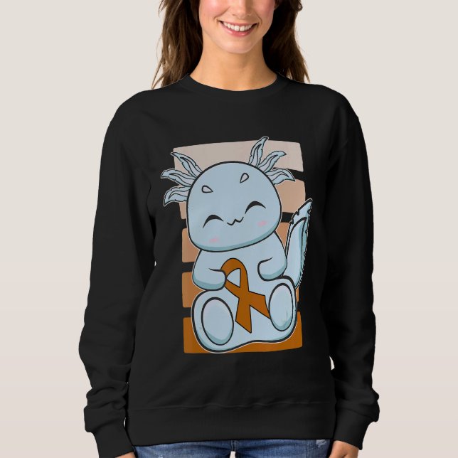 Blue Axolotl With Orange Ribbon For Leukemia Aware Sweatshirt (Vorderseite)