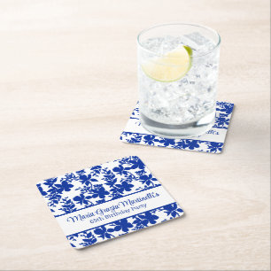 Blue Azure Floral Pattern Chic Birthday Party Rechteckiger Pappuntersetzer