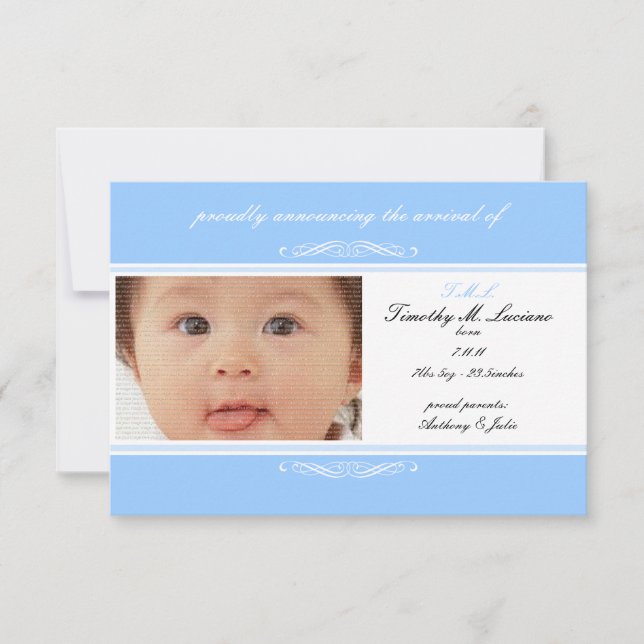 Blue Baby Announcement Foto Cards Ankündigung (Vorderseite)