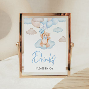 Blue Baby Bear Balloon Baby Shower Drinks Poster