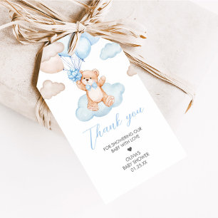 Blue Baby Bear Balloon Baby Shower Fevor Tags Geschenkanhänger