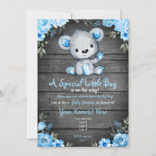 Blue Baby Bear Dusche Einladung rustikale Einladun