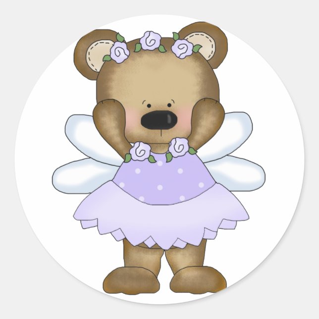 Blue Baby Bear Fairy Runder Aufkleber (Vorderseite)