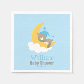 Blue Baby Bear Schlafen auf dem Mond - Babydusche Serviette