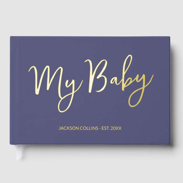 Blue Baby Book Fohling Script Keepake für Mutter Gästebuch (Vorderseite)