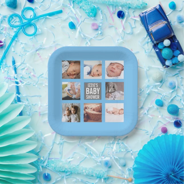 Blue Baby Boy Baby Dusche Foto Collage  Pappteller (Party)