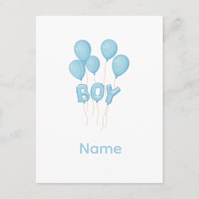 Blue Baby Boy Balloon Celebration  Postkarte (Vorderseite)