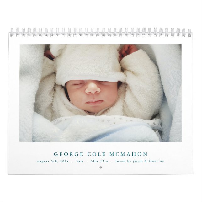 Blue Baby Boy Birth Announcement Calendar 2026 Kalender (Titelbild)