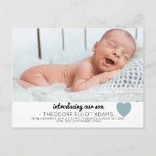 Blue Baby Boy Birth Announcement Foto Postcard Ankündigungspostkarte