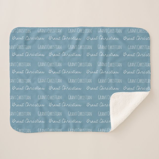 Blue Baby Boy Blanket Individuelle Name wiederholt Sherpadecke (Vorderseite (Horizontal))