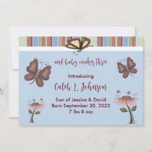 Blue Baby Boy Butterfly Blume Geburtsankündigung Ankündigung