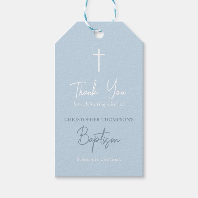 Blue Baby Boy Calligraphy Baptisk Geschenkanhänger (Vorderseite)