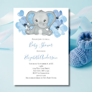 Blue Baby Boy Elephant Baby Dusche Blume Ballon Einladung