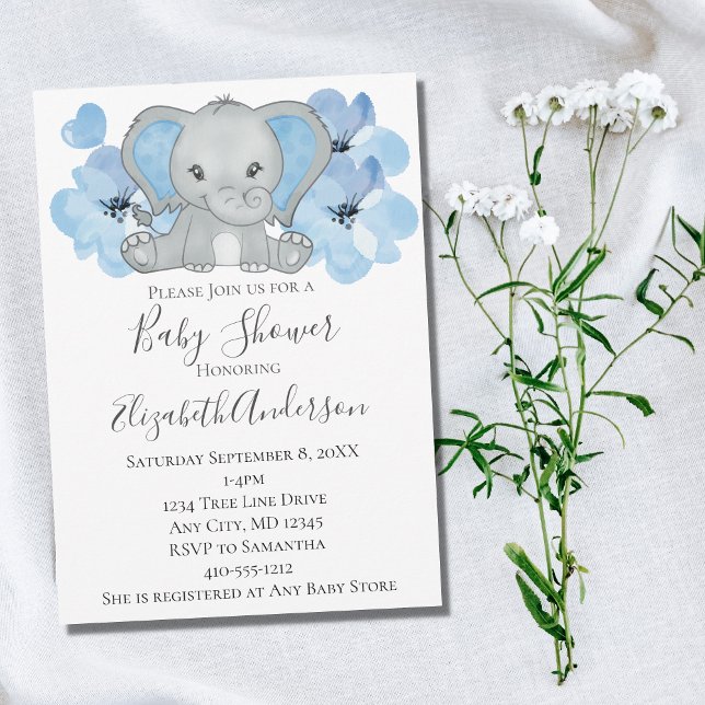 Blue Baby Boy Elephant Baby Dusche Blume Ballon Einladung (Von Creator hochgeladen)