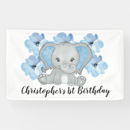 Blue Baby Boy Elephant Blume Geburtstag Banner
