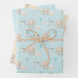 Blue Baby Boy Elephant Geschenkpapier Set