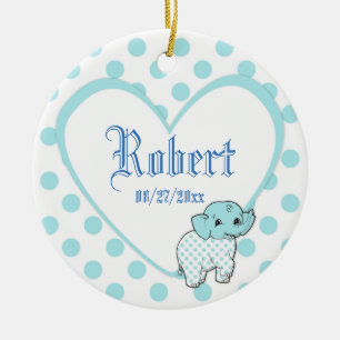 Blue Baby Boy Elephant Herz und Polka Dots Keramikornament
