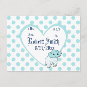 Blue Baby Boy Elephant Herz und Polka Dots Postkarte