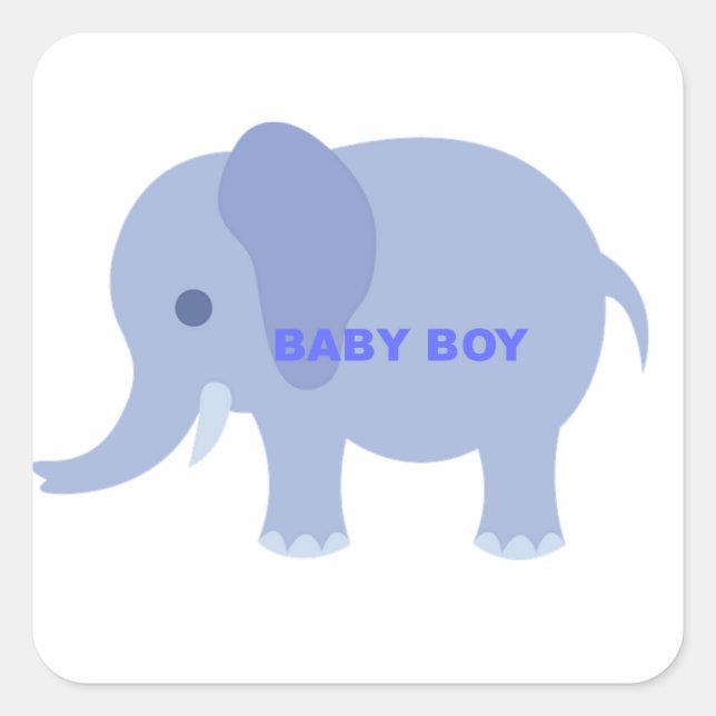 Blue Baby Boy Elephant Quadratischer Aufkleber (Vorderseite)