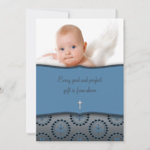 Blue Baby Boy Foto Christening Einladung