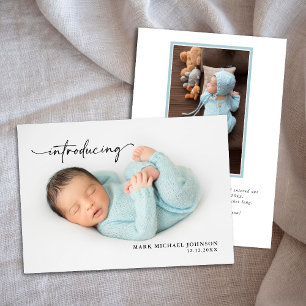 Blue Baby Boy Foto für Neugeborene Mitteilungskarte